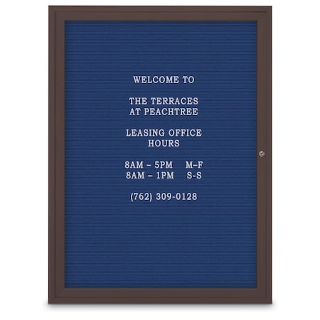 60x36 2-Door Enclosed Outdoor Letterboard,Blue Felt/Bronze